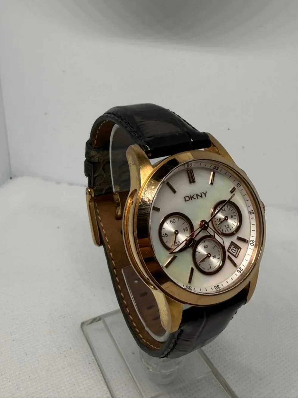 DKNY Men's Gold-Tone Chronograph Black Dial Brown Leather Watch NY4991